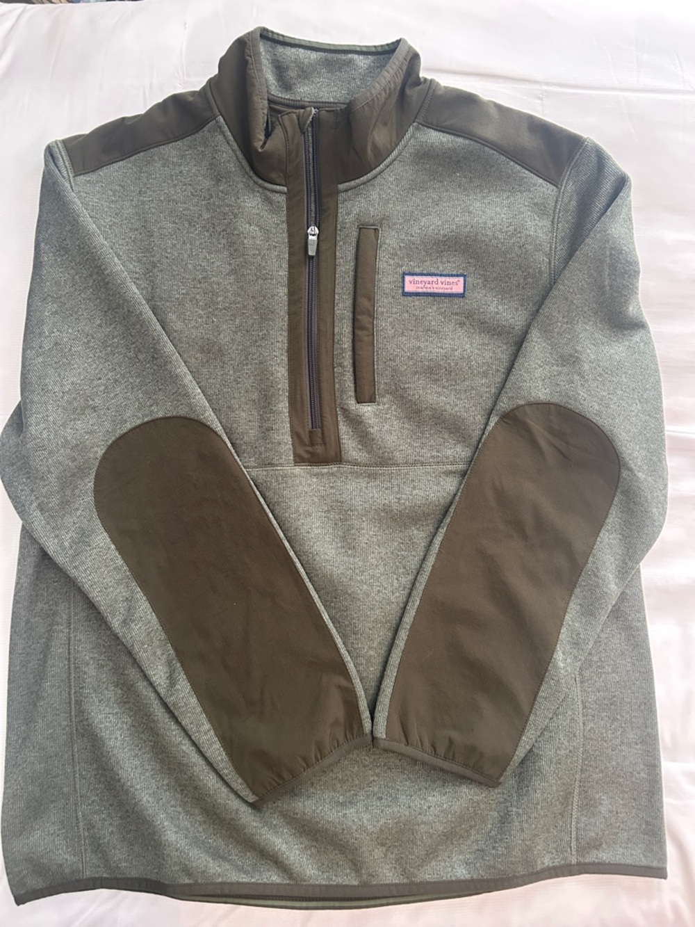 Vineyard Vines Olive Green Knit Quarter-Zip with Logo Patch